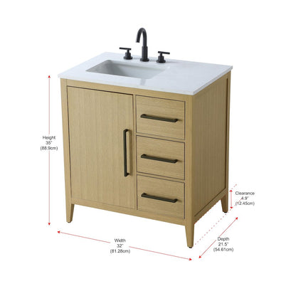 32 Inch Single Bathroom Vanity In  Honey Brown