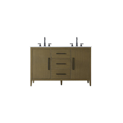 54 Inch Double Bathroom Vanity In Chestnut Brown