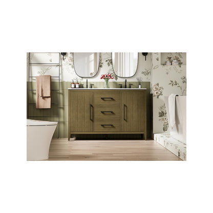 54 Inch Double Bathroom Vanity In Chestnut Brown