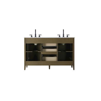 54 Inch Double Bathroom Vanity In Chestnut Brown