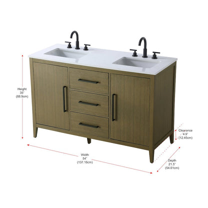 54 Inch Double Bathroom Vanity In Chestnut Brown