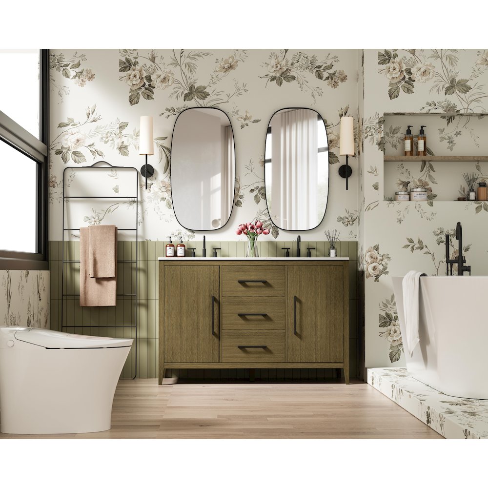 54 Inch Double Bathroom Vanity In Chestnut Brown