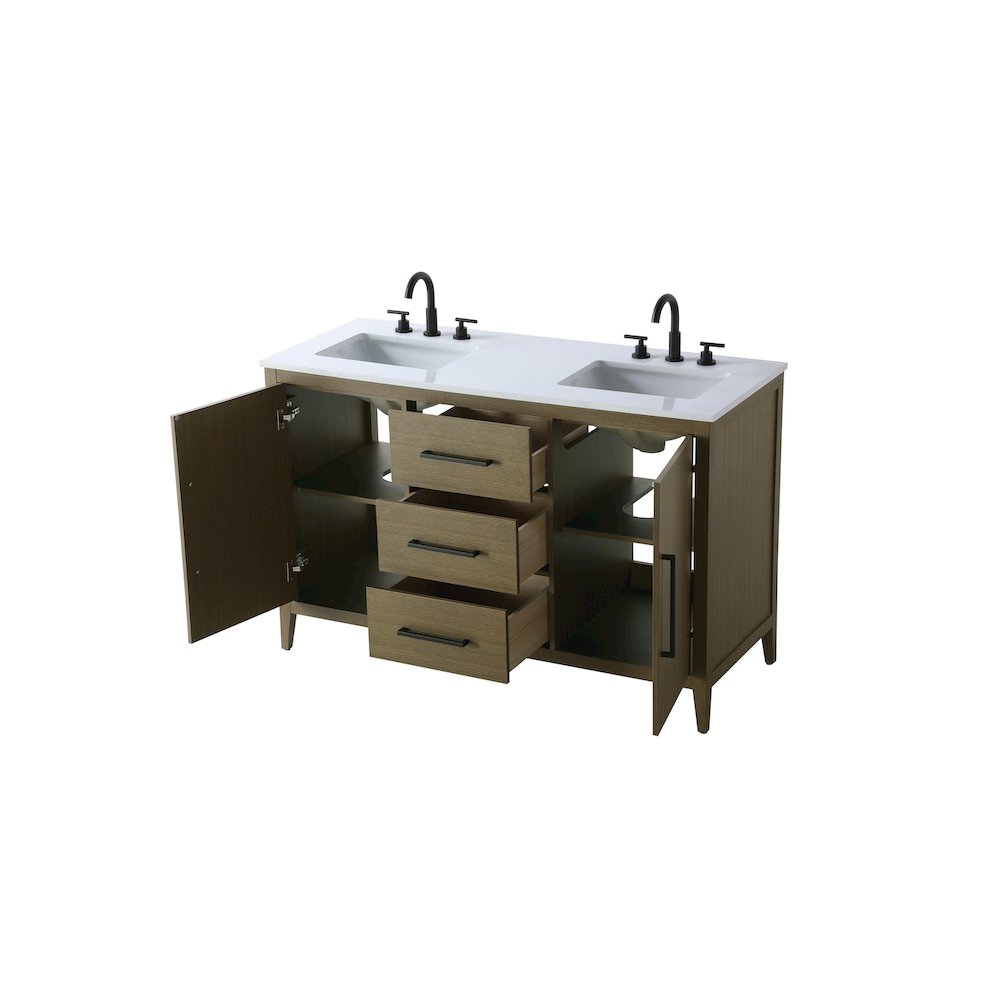 54 Inch Double Bathroom Vanity In Chestnut Brown