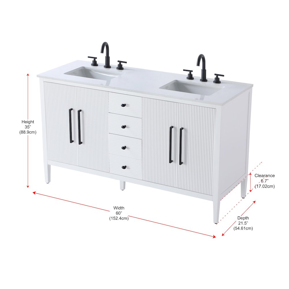 60 inch Double Bathroom Vanity in White