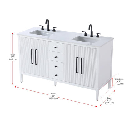 60 inch Double Bathroom Vanity in White