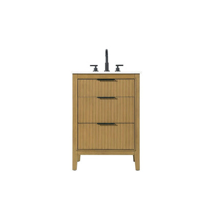 24 inch Single Bathroom Vanity in Honey Teak