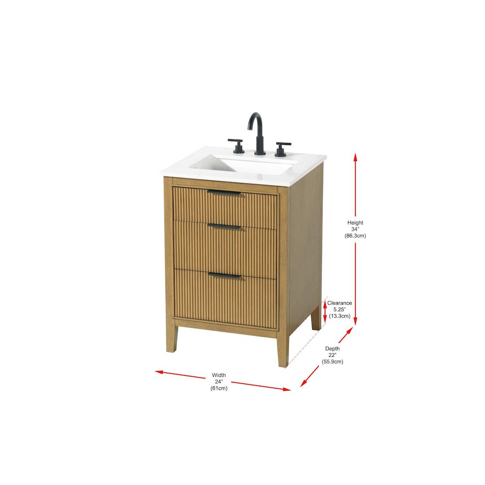 24 inch Single Bathroom Vanity in Honey Teak