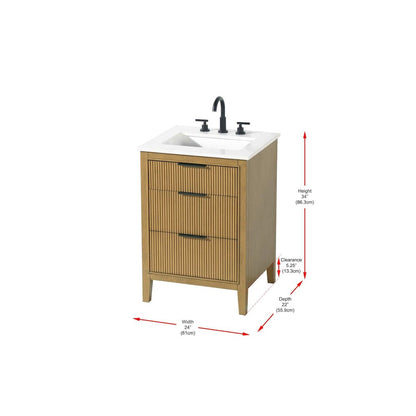 24 inch Single Bathroom Vanity in Honey Teak