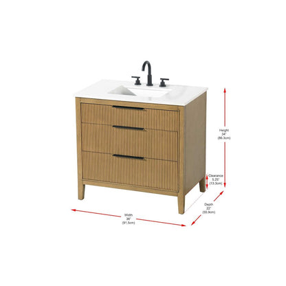 36 inch Single Bathroom Vanity in Honey Teak