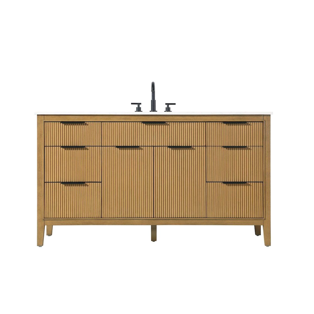 60 inch Single Bathroom Vanity in Honey Teak