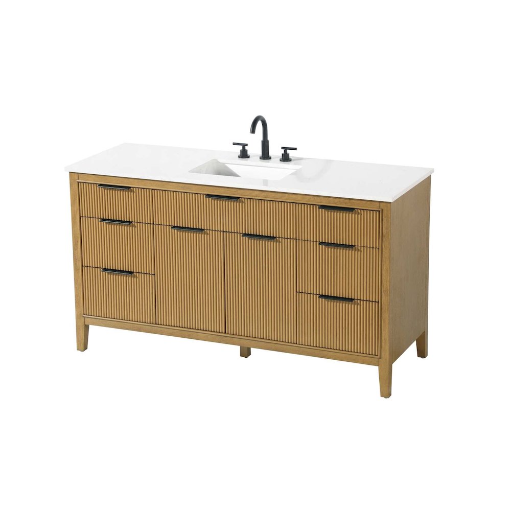 60 inch Single Bathroom Vanity in Honey Teak