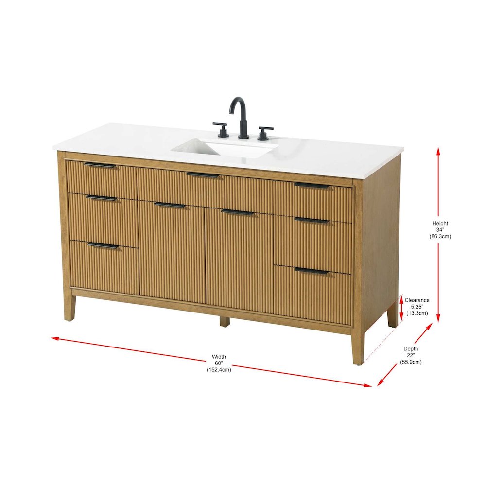 60 inch Single Bathroom Vanity in Honey Teak