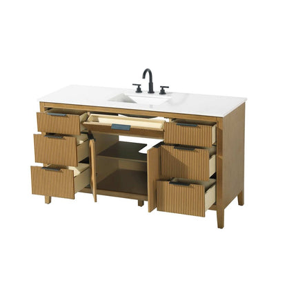 60 inch Single Bathroom Vanity in Honey Teak