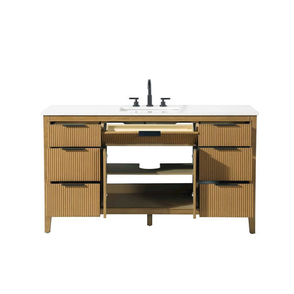 60 inch Single Bathroom Vanity in Honey Teak