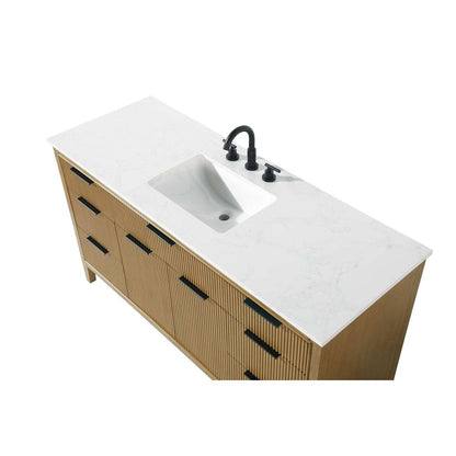60 inch Single Bathroom Vanity in Honey Teak