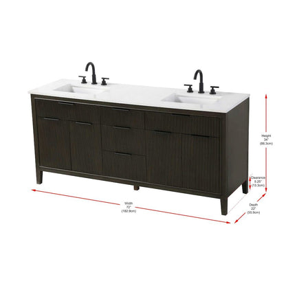 72 inch Double Bathroom Vanity in Chocolate Oak