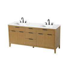 72 inch Double Bathroom Vanity in Honey Teak