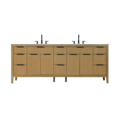 84 inch Double Bathroom Vanity in Honey Teak