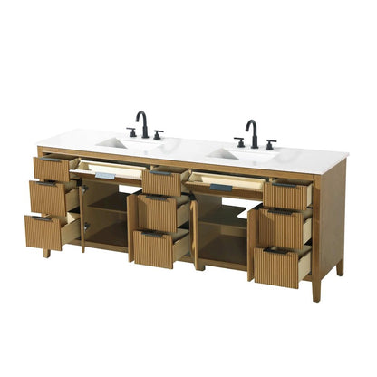 84 inch Double Bathroom Vanity in Honey Teak