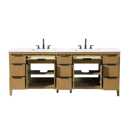 84 inch Double Bathroom Vanity in Honey Teak