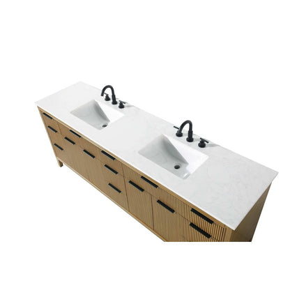 84 inch Double Bathroom Vanity in Honey Teak
