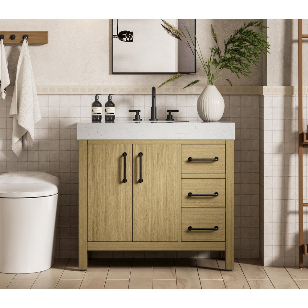 36 inch Single Bathroom Vanity In Honey Brown