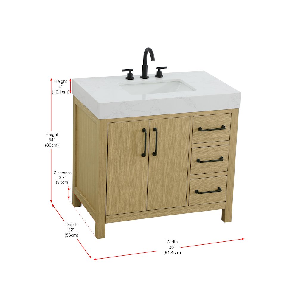 36 inch Single Bathroom Vanity In Honey Brown