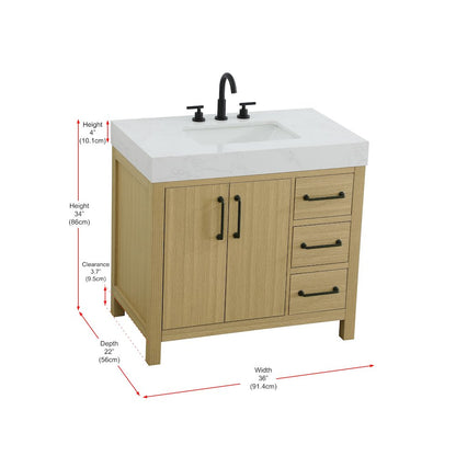 36 inch Single Bathroom Vanity In Honey Brown