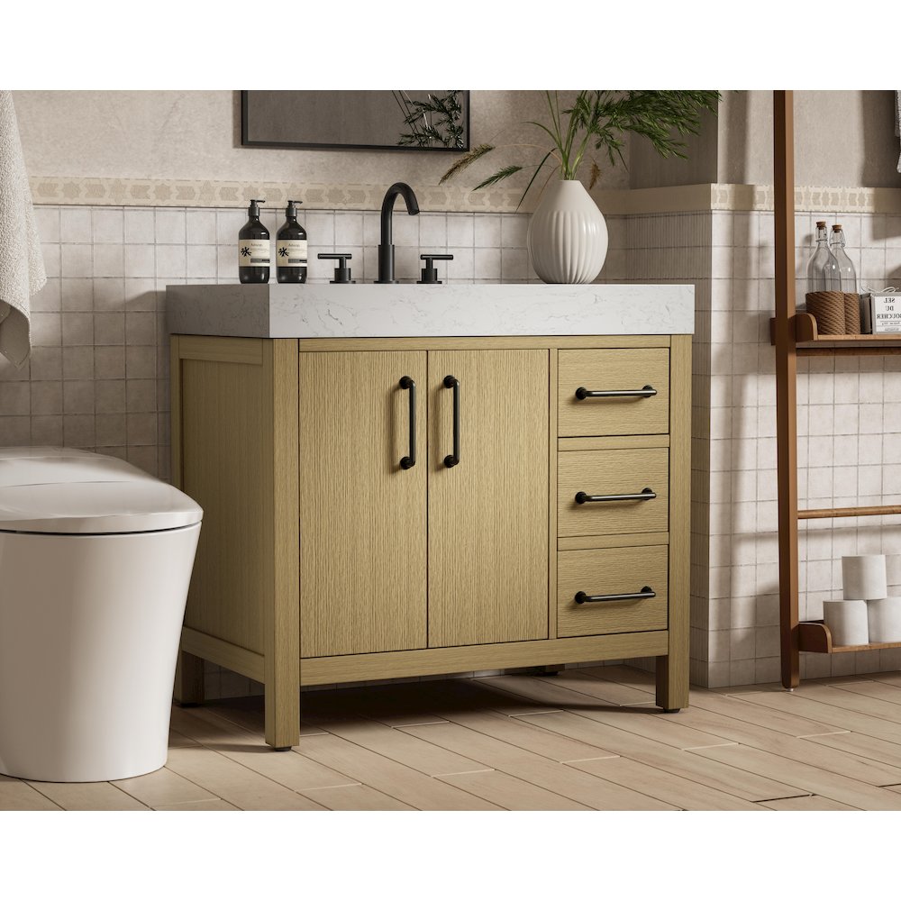 36 inch Single Bathroom Vanity In Honey Brown