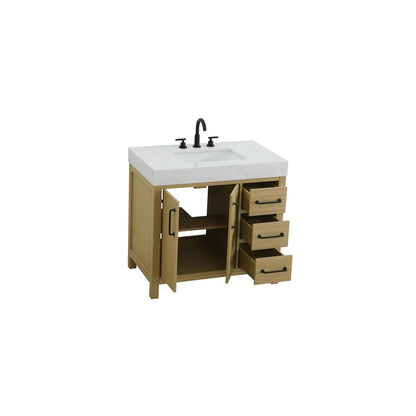 36 inch Single Bathroom Vanity In Honey Brown