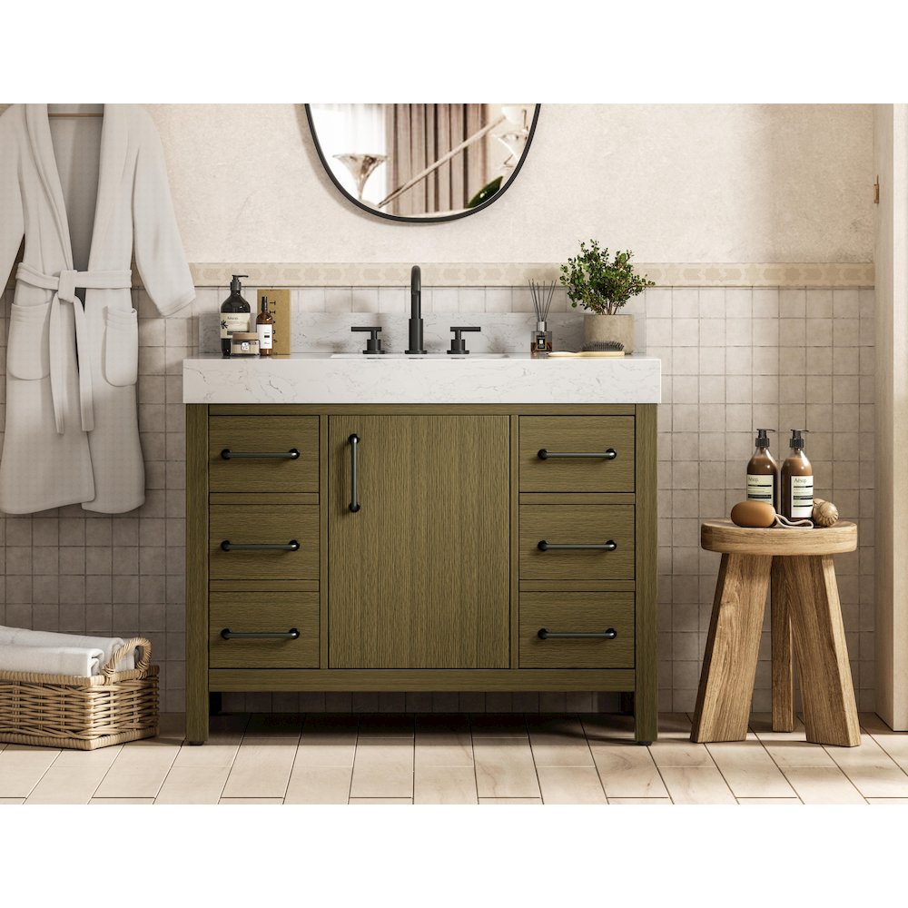 42 inch Single Bathroom Vanity In Chestnut Brown with backsplash