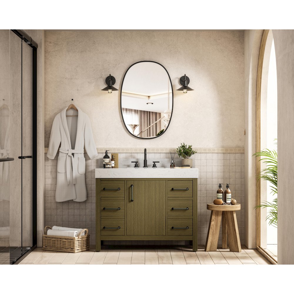 42 inch Single Bathroom Vanity In Chestnut Brown with backsplash