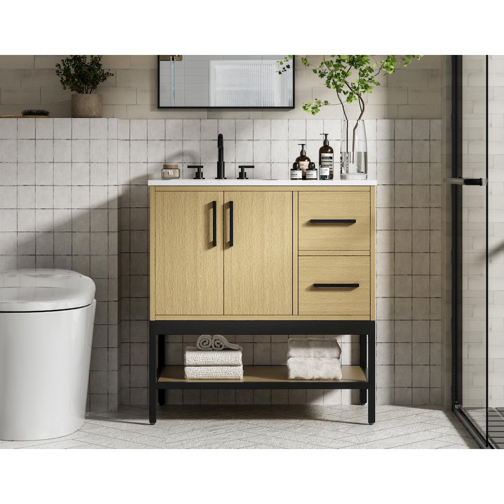 32 Inch Single Bathroom Vanity In Honey Brown