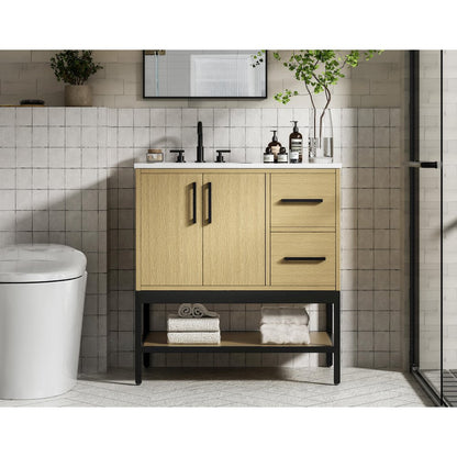 32 Inch Single Bathroom Vanity In Honey Brown