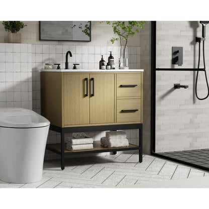 32 Inch Single Bathroom Vanity In Honey Brown