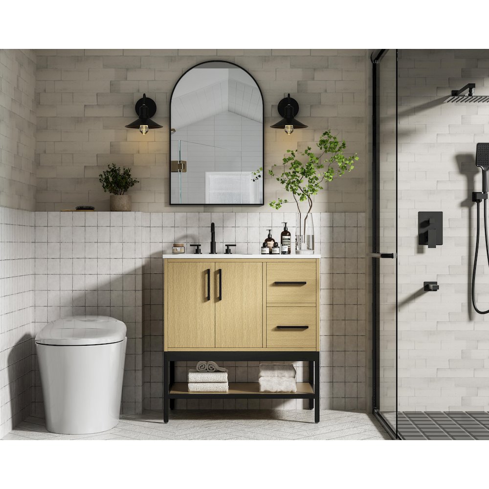 32 Inch Single Bathroom Vanity In Honey Brown