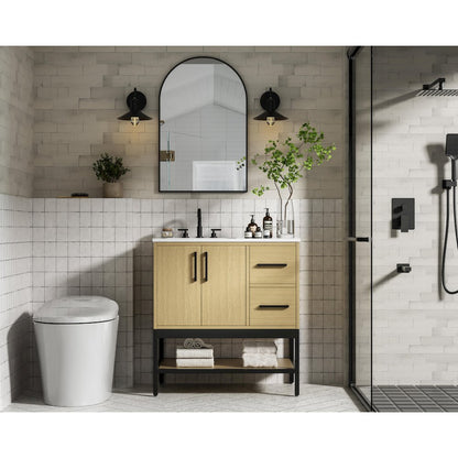 32 Inch Single Bathroom Vanity In Honey Brown