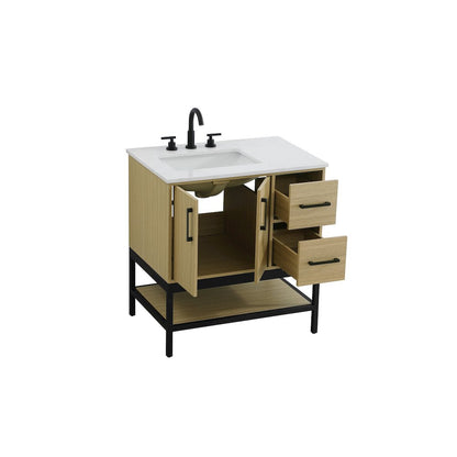 32 Inch Single Bathroom Vanity In Honey Brown