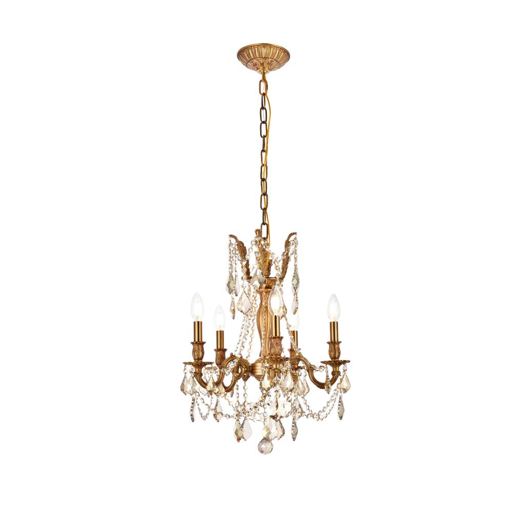 Rosalia 5 light French Gold Pendant Golden Teak (Smoky) Royal Cut Crystal