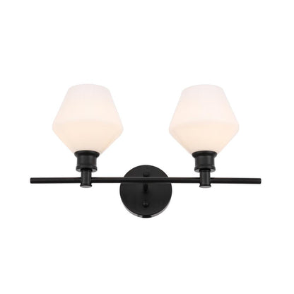 Gene 2 light Black and Frosted white glass Wall sconce