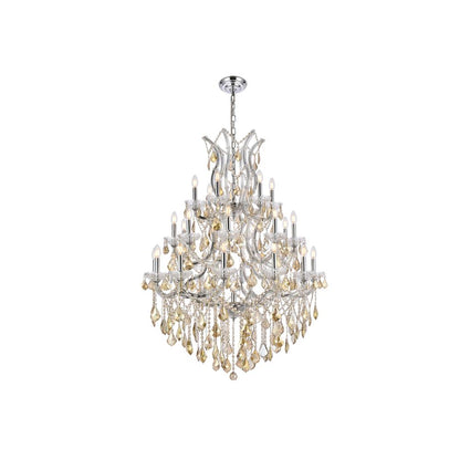 Maria Theresa 28 light Chrome Chandelier Golden Teak (Smoky) Royal Cut Crystal