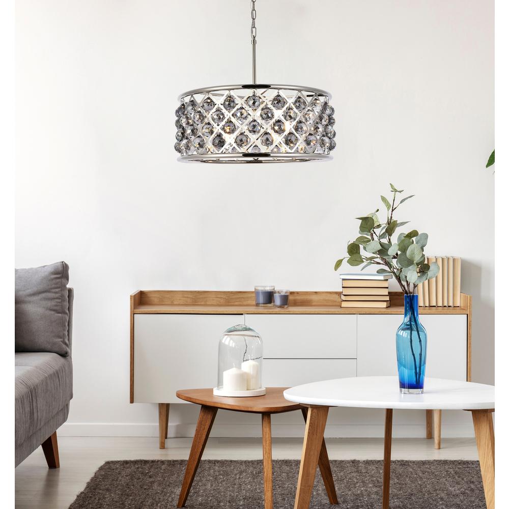 Madison 6 light polished Nickel Chandelier Silver Shade (Grey) Royal Cut Crystal