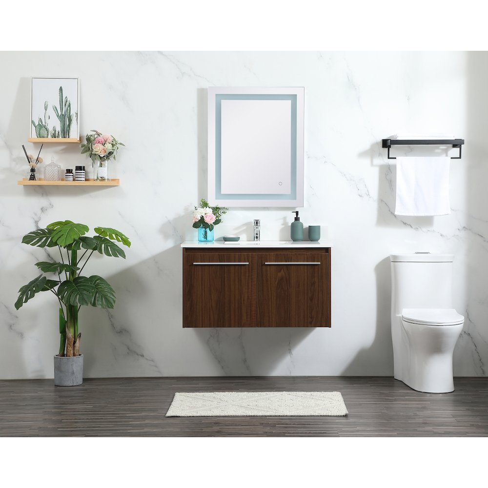 36 Inch Single Bathroom Vanity In Walnut With Backsplash