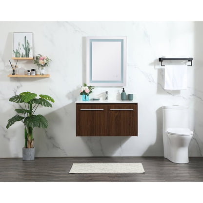 36 Inch Single Bathroom Vanity In Walnut With Backsplash