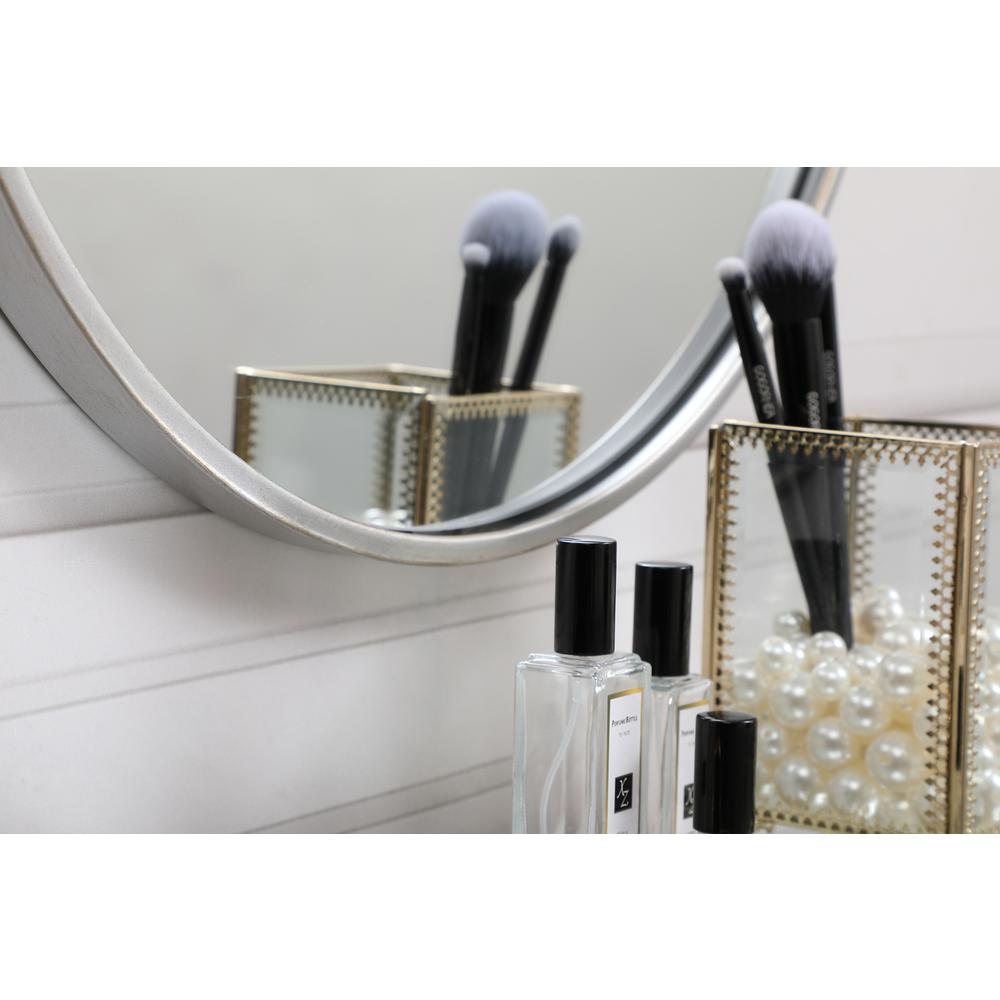Metal frame round mirror with decorative hook 18 inch in silver