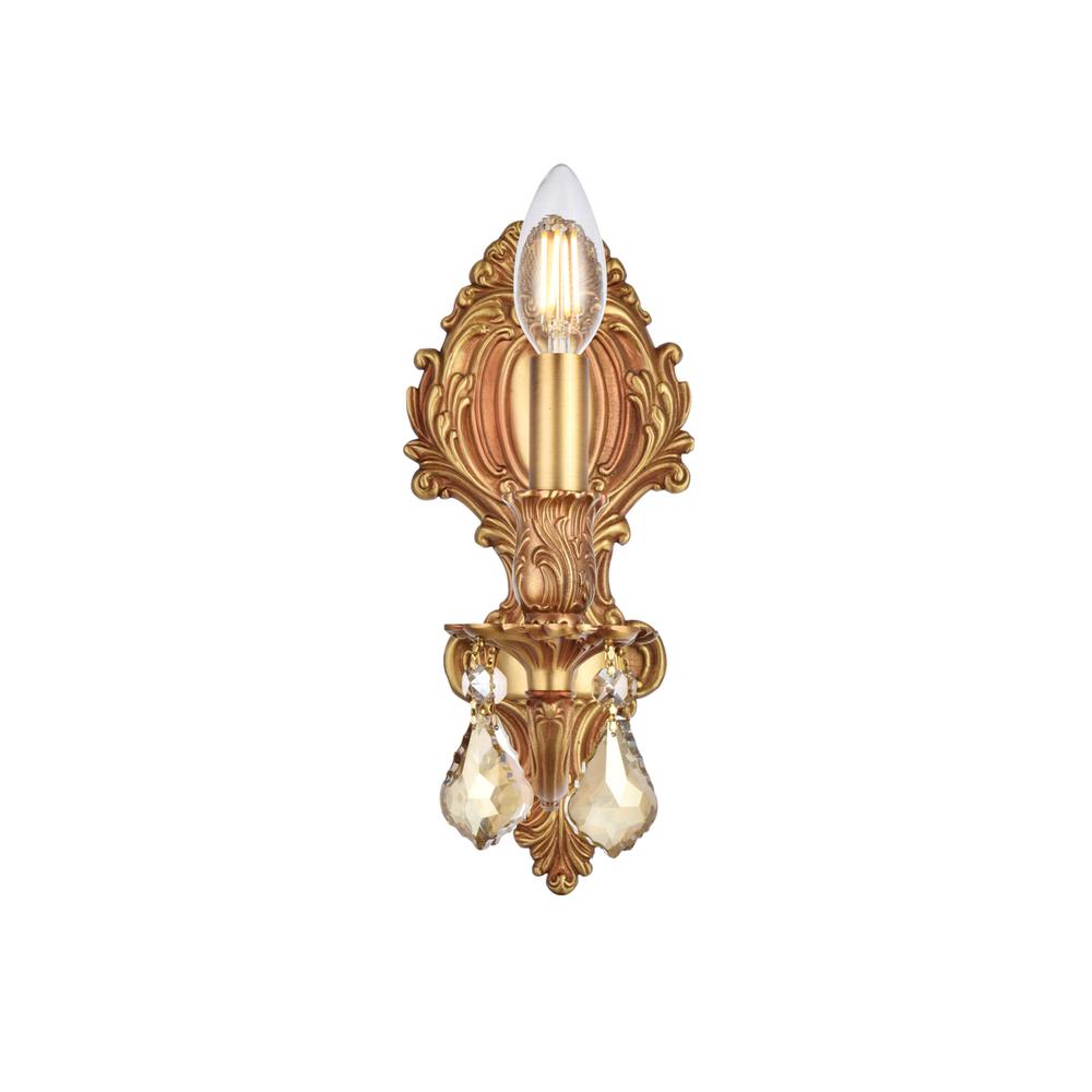 Monarch 1 light French Gold Wall Sconce Golden Teak (Smoky) Royal Cut Crystal