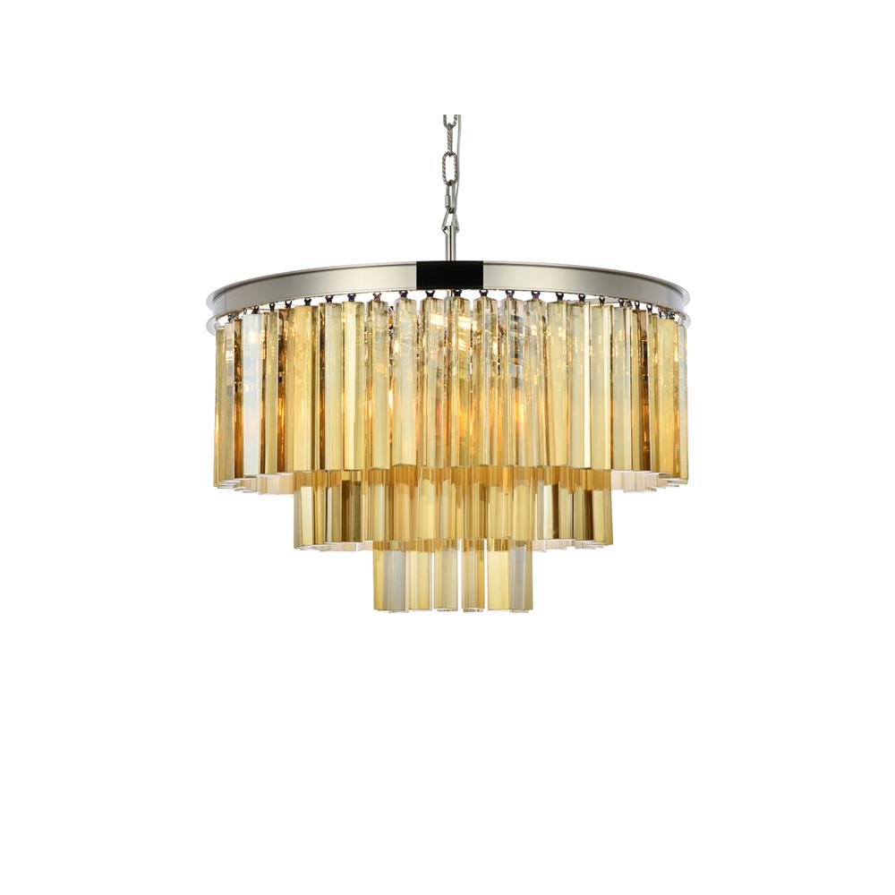 Sydney 9 light polished nickel Chandelier Golden Teak (Smoky) Royal Cut Crystal