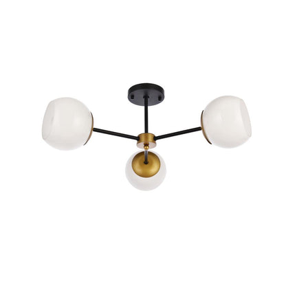 Briggs 26 inch flush mount in black and brass with white shade