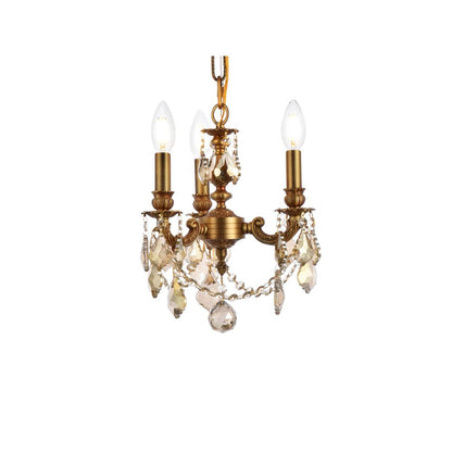 Lillie 3 light French Gold Pendant Golden Teak (Smoky) Royal Cut Crystal