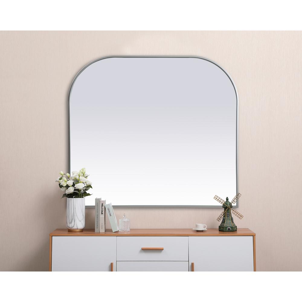 Metal Frame Arch Mirror 42x38 Inch in Silver